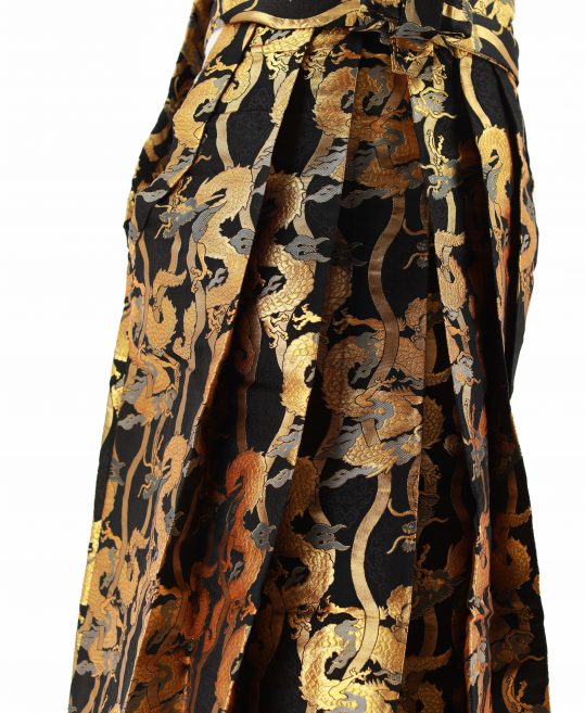 男性用袴単品レンタル(成人式・結婚式・卒業式)黒・金グレーの龍と立涌[身長190cm]No.663